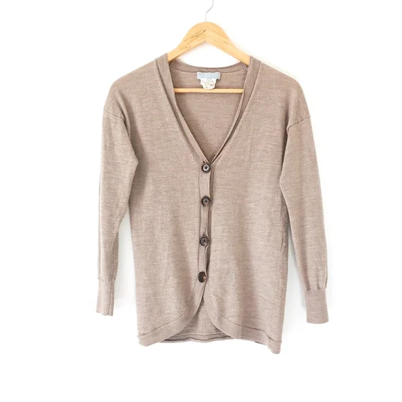 FARHI 100% Wool Tan Button Cardigan Sz XS